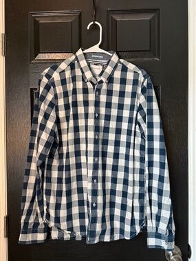 Denim & Flower Ricky Singh Men's Blue White Buffalo Check Button Down Shirt